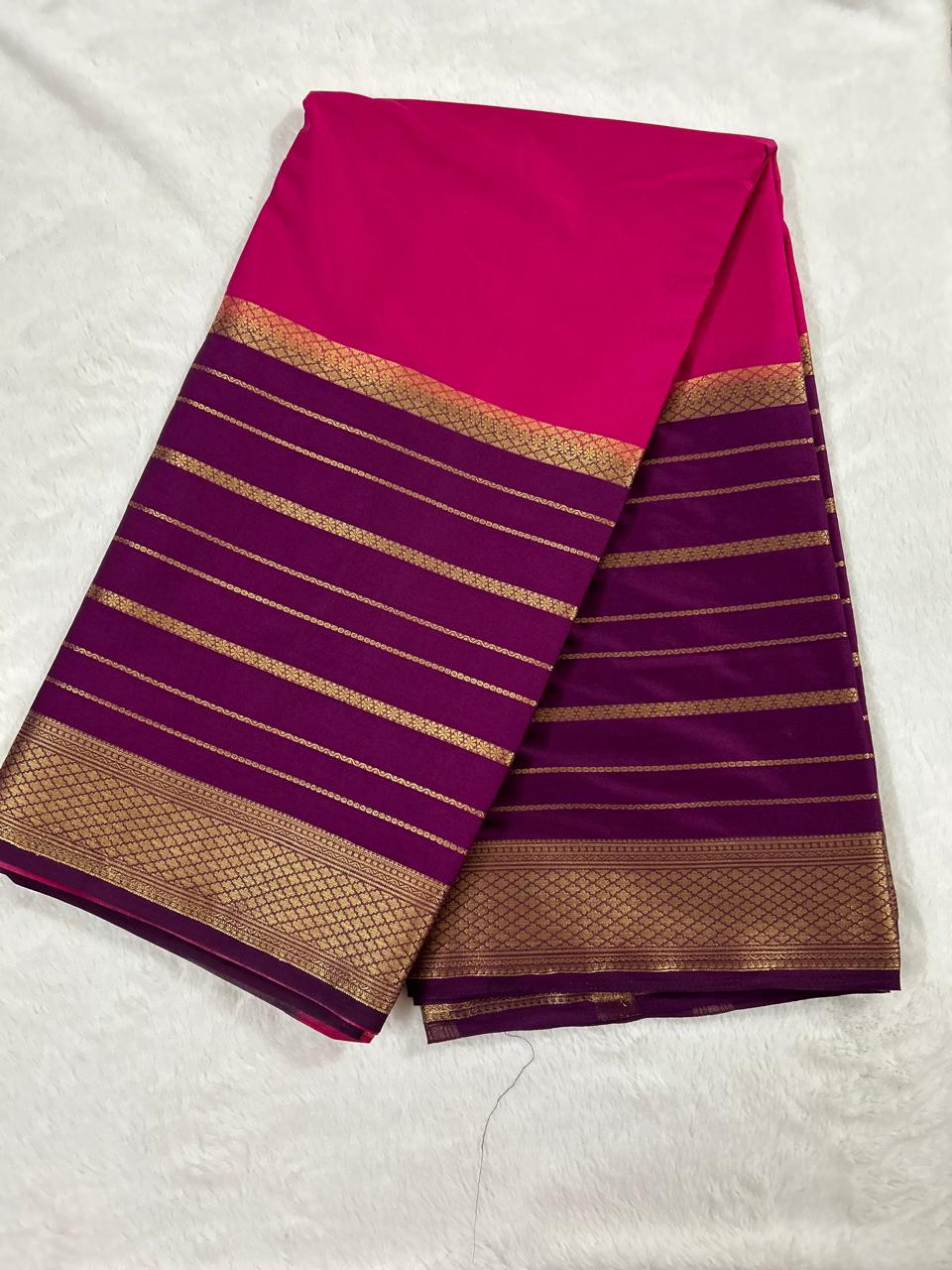 2D Semi Mysore Crepe Silk Saree