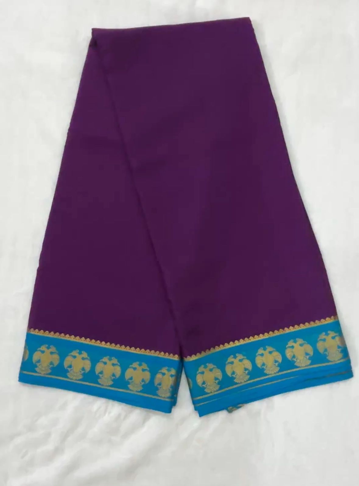 Pure Mysore Silk- Purple with Ghandabherunda border