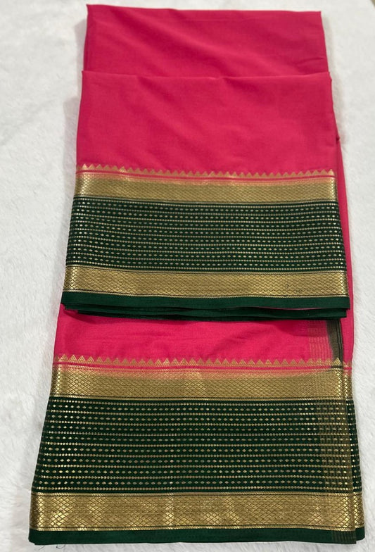 2D Semi Mysore Crepe Silk Saree- Pink & Green