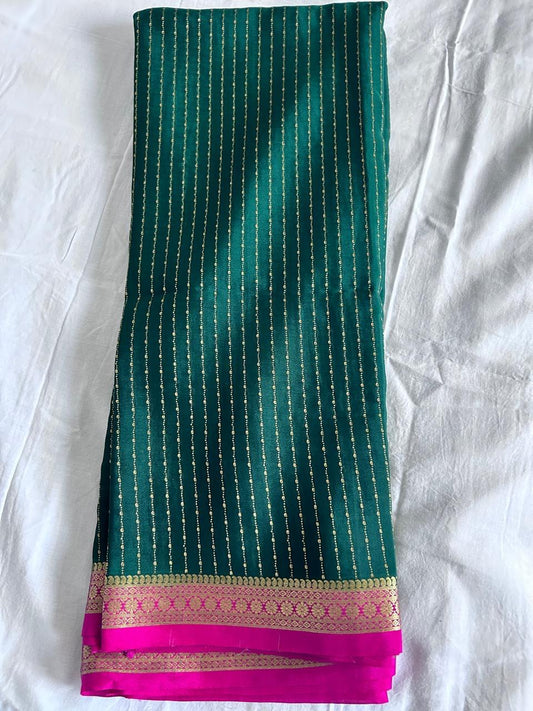 Pure Mysore Silk- Green & Pink